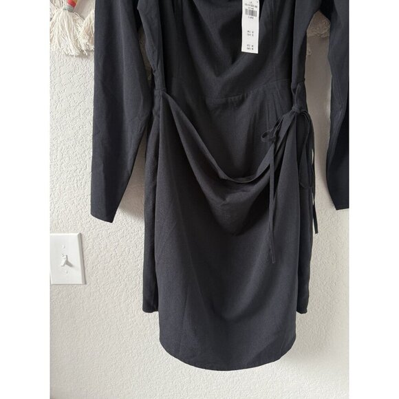 Abercrombie & Fitch Black Long Sleeve Wrap Tie Mini Dress Whimsygoth Coquette XL - Picture 5 of 9